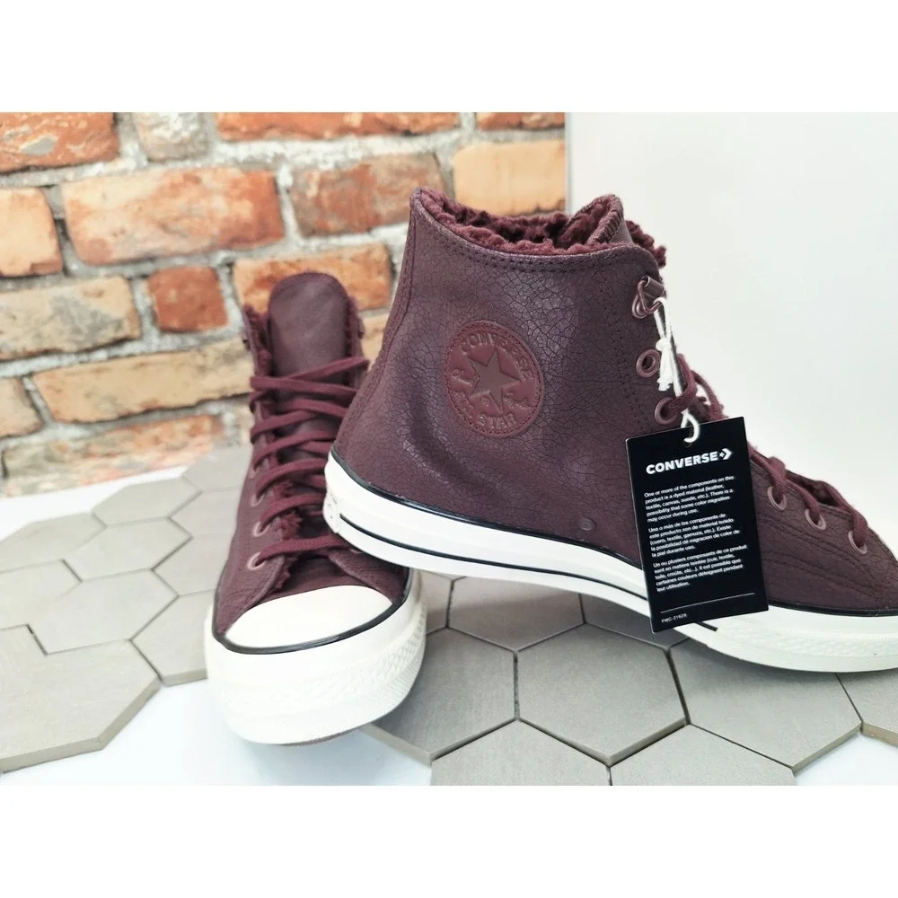 Converse Chuck 70 Distressed Leather Bloodstone Wine Lined Fur Sherpa Warm Sz 12 - Picture 5 of 16